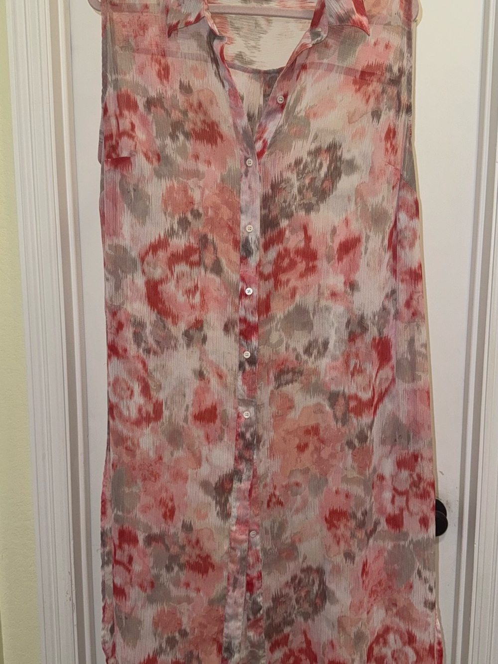 Vince Camuto Sheer Floral Button-Down Shirt Dress in Coral, Pink and Gray